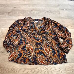 a.n.a Paisley Blouse Ruffle V-Neck Cotton IndiaTop Bohemian‎ XL Xlarge Thick